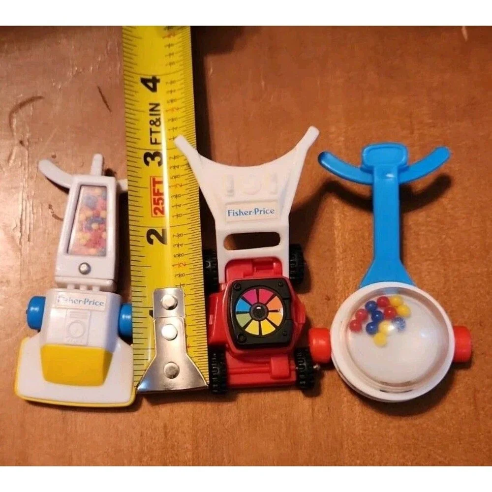 Fisher Price Mini Accessories, Lawn Mower, Upright Vacuum, Push Toy-Vintage- HTF